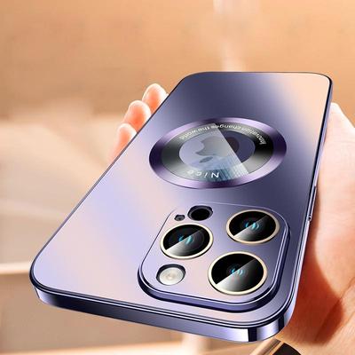 Magnetické skleněné pouzdro s plnou čočkou pro Iphone 12 13 14 Pro Max Plus Kovová barva TPU Rámeček Matný zadní kryt PC pro Magsafe Charge
