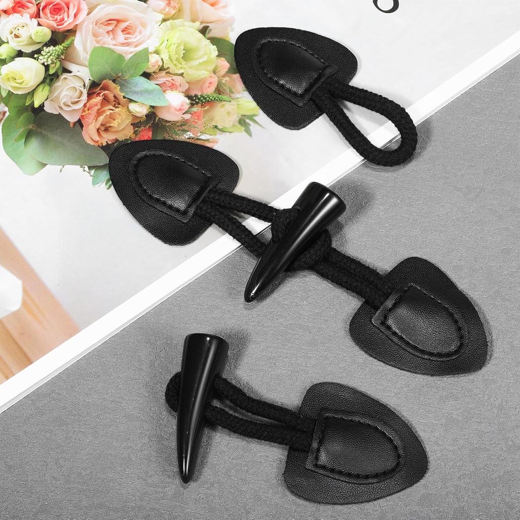 NUOBESTY 4 Pairs Pu Leather Sew-on Toggles Closures Vintage Sew-on Toggles with Horn Buttons Sewing Accessories for Knitwear Windbreaker Padded DIY
