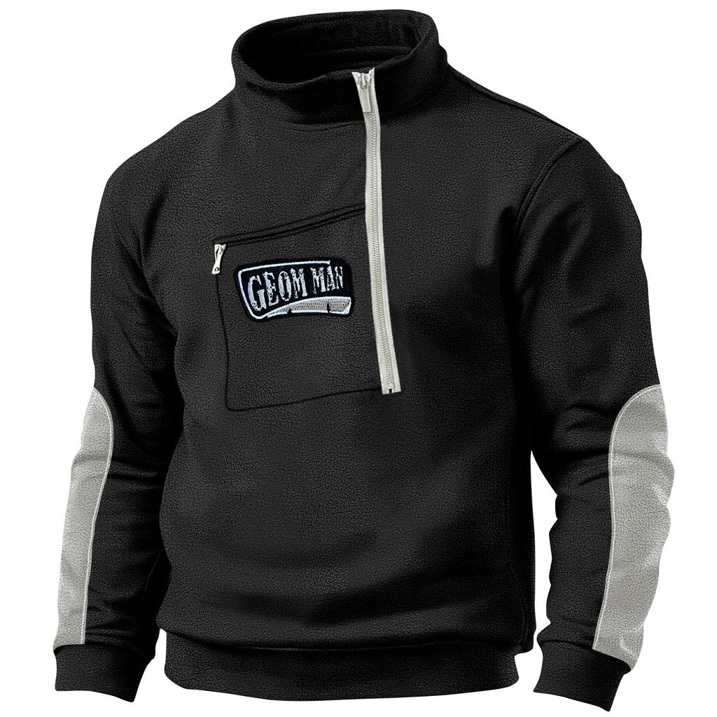 Men's Winter Zipper Sweatshirt Fleece Warm Sweatshirt Men's Pullover Stand Collar Sweatshirt