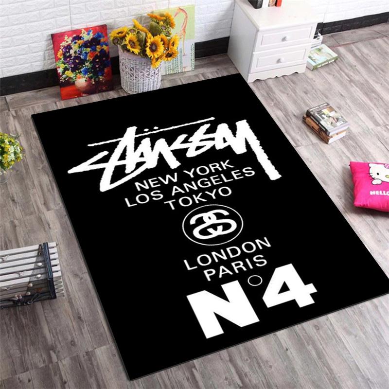 Black Base City Names No.4 Logo Area Rug Non Slip Mat, White Print Global City Street Art Carpet for Living Room Decor