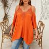 Women Loose Casual Lace Collar Floral Patchwork Off Shoulder Camisole Asymmetrical Hem T Shirt