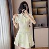 Modern Chinese Two-Piece Set: Cheongsam Dress and Shorts with Frog Button