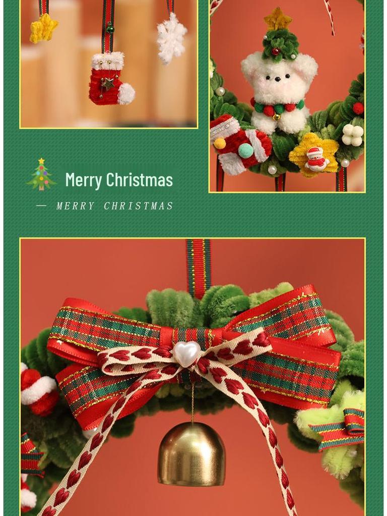 Handmade Chenille Stem Christmas Wreath Ornament - DIY Holiday Gift Hanging Decoration