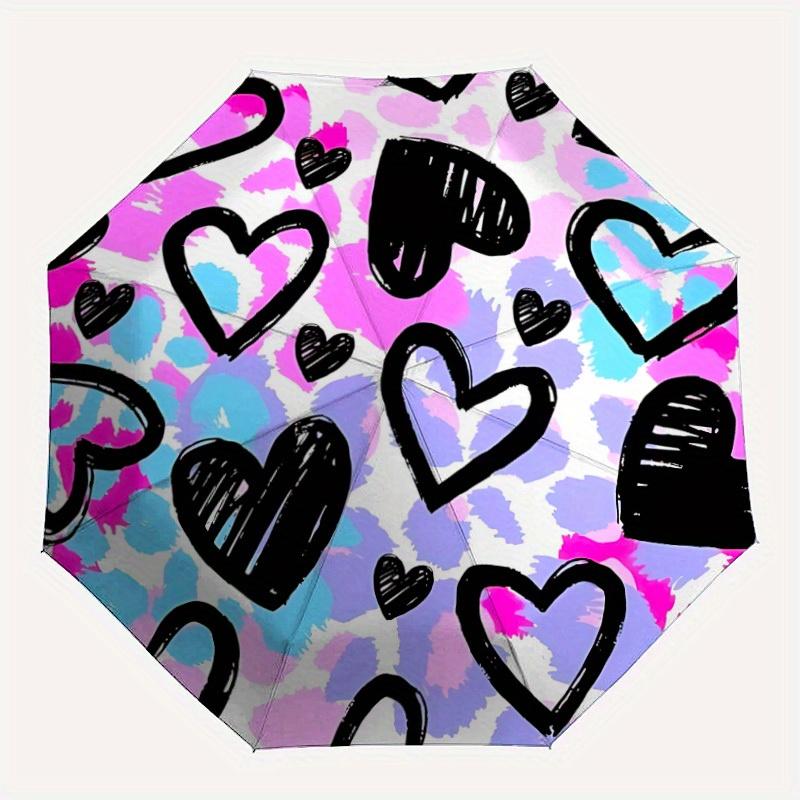 

1pc Heart Print Automatic Umbrella 8-Bone Design Compact Gear for Outdoor Travel, Perfect Holiday Gift y250827068
