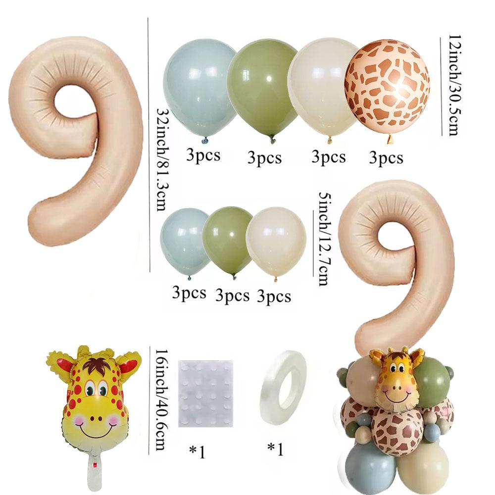 25 pièces Tour de Ballons Girafe Ballon Chiffre 32 pouces Pour Enfants Jungle Girafe Joyeux Anniversaire Décoration de Fête Cadeaux DIY Fournitures