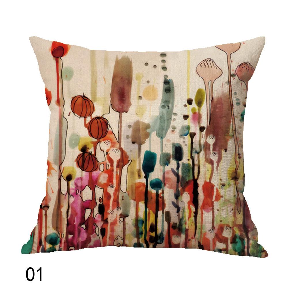 Watercolor Flowers Bird Cushion Splicing Glitter Decorative Pillows for Home Sofa Linen Throw Pillowcases