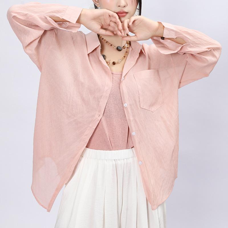 Dimanaf 2025 New Summer Buttons Shirt Women Solid Blouse Long Sleeve Fashion Tops Tees Casual Loose Green Tees
