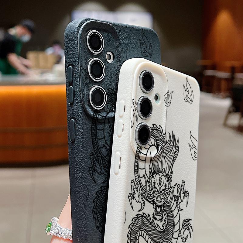 Husă Moale TPU cu Model Dragon Pentru Samsung S25 Ultra S24 FE S23 S22 A56 A36 A16 A15 A55 A35 Textură Piele Mată Subțire Rezistentă la Șocuri Husă Bumper