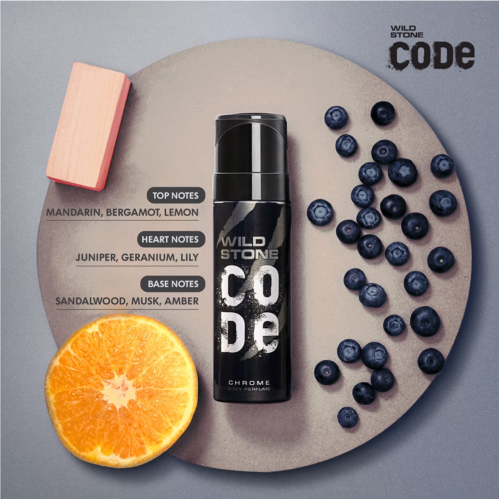 Wild Stone Code Chrome No Gas Body Perfume For Men 150ml – Long Lasting Masculine Scent For Parties, Date Nights, Everyday Use
