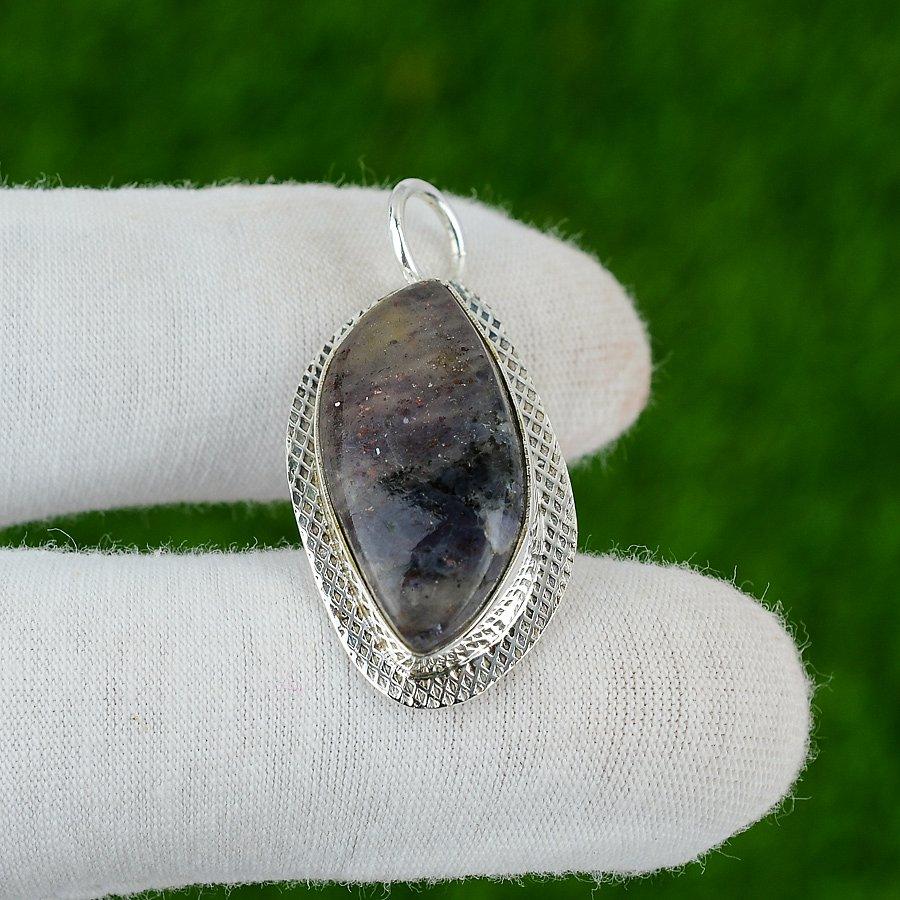 Wedding Gift For Her 925 Silver Natural Iolite Sunstone Gemstone Pendant