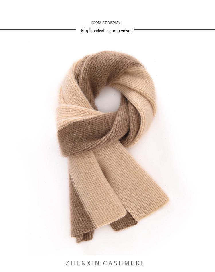 Unisex 100% Cashmere Color Block Ribbed Knit Scarf for Autumn/Winter
