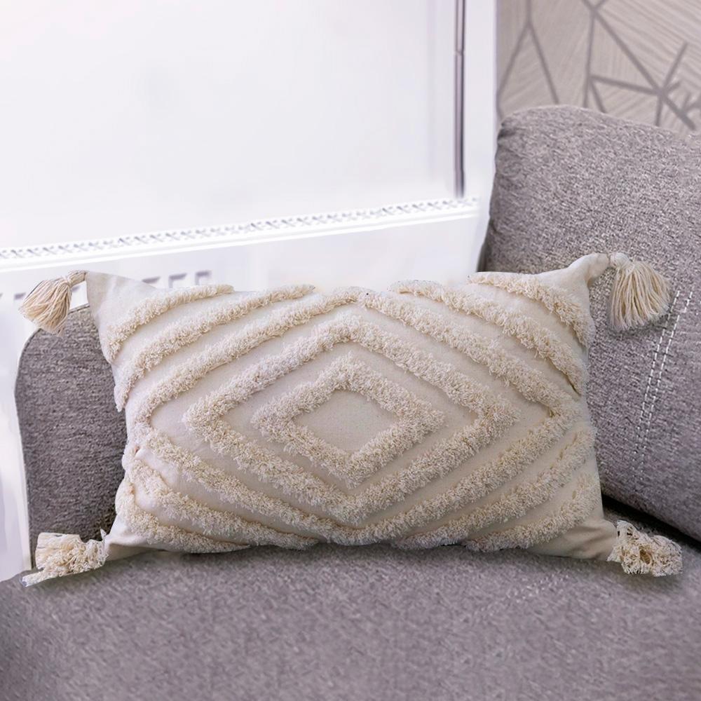 Home Decor Boho  Pillowcase With Tassels Handmade Woven Pillowcase Sofa Living Room Decoration Beige Tassels Cushion Cover