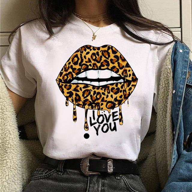 Fruit And Lips Print T Shirt New Fashion Women T Shirt Harajuku Tops Female Graphic Tee Ladies Cute Tee Shirt White Woman T-Shi