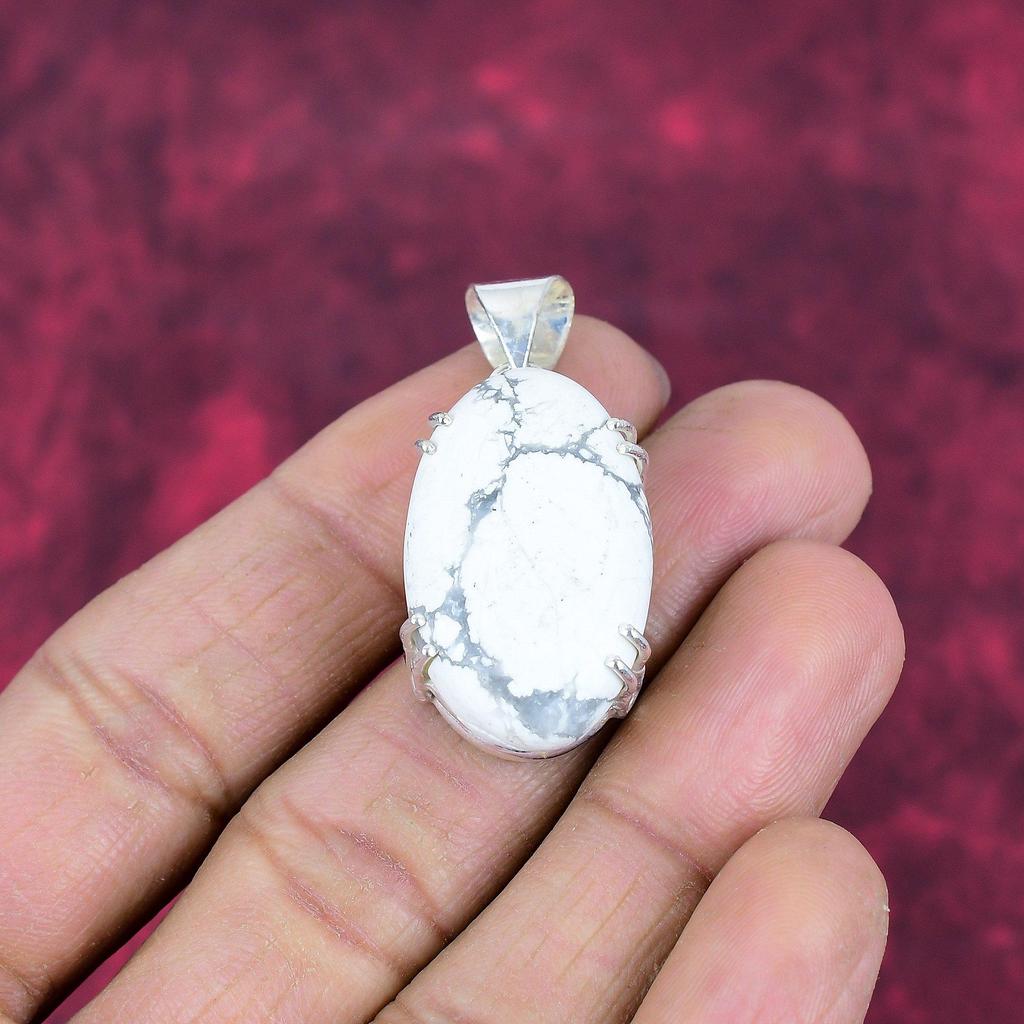 Howlite Pendant, 925 Solid Sterling Silver Gemstone Jewelry, Handmade Pendant, For Thanksgiving
