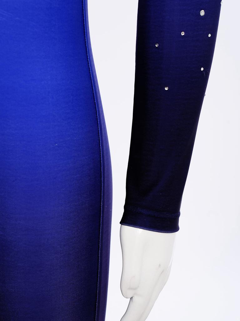 Kids Gymnastics Costume Color Block Bodysuit Mock Neck Long Sleeve Shiny Rhinestones Back