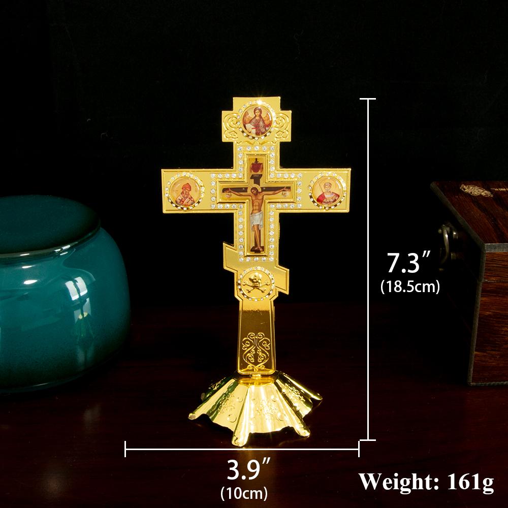 Jesus Crucifix Sculpture Jesus Cross Statue Orthodox Figurine Standing Crucifix for Home Altar Living Room Table Bedroom