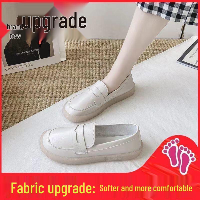 2025 Women's Versatile Soft Sole Flat Nurse Shoes - White Leather for Spring & Autumn