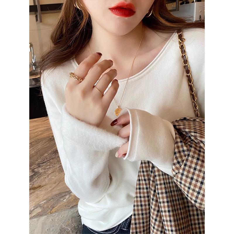 Simple one-piece fleece thickened sweater women's spring basic inner bottoming shirt warm knitted top