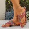 Large size slippers women's ethnic style 2025 summer new breathable printing set toe Roman style cool slippers women