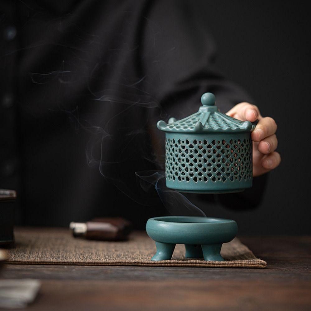 Ceramics Incense Burner with Lid Incense Censer Antique Style Aromatherapy Holder  Yoga Studio