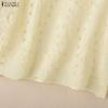 ZANZEA Women Casual Round Neck Short Sleeve Hollow Crochet Patchwork Blouse