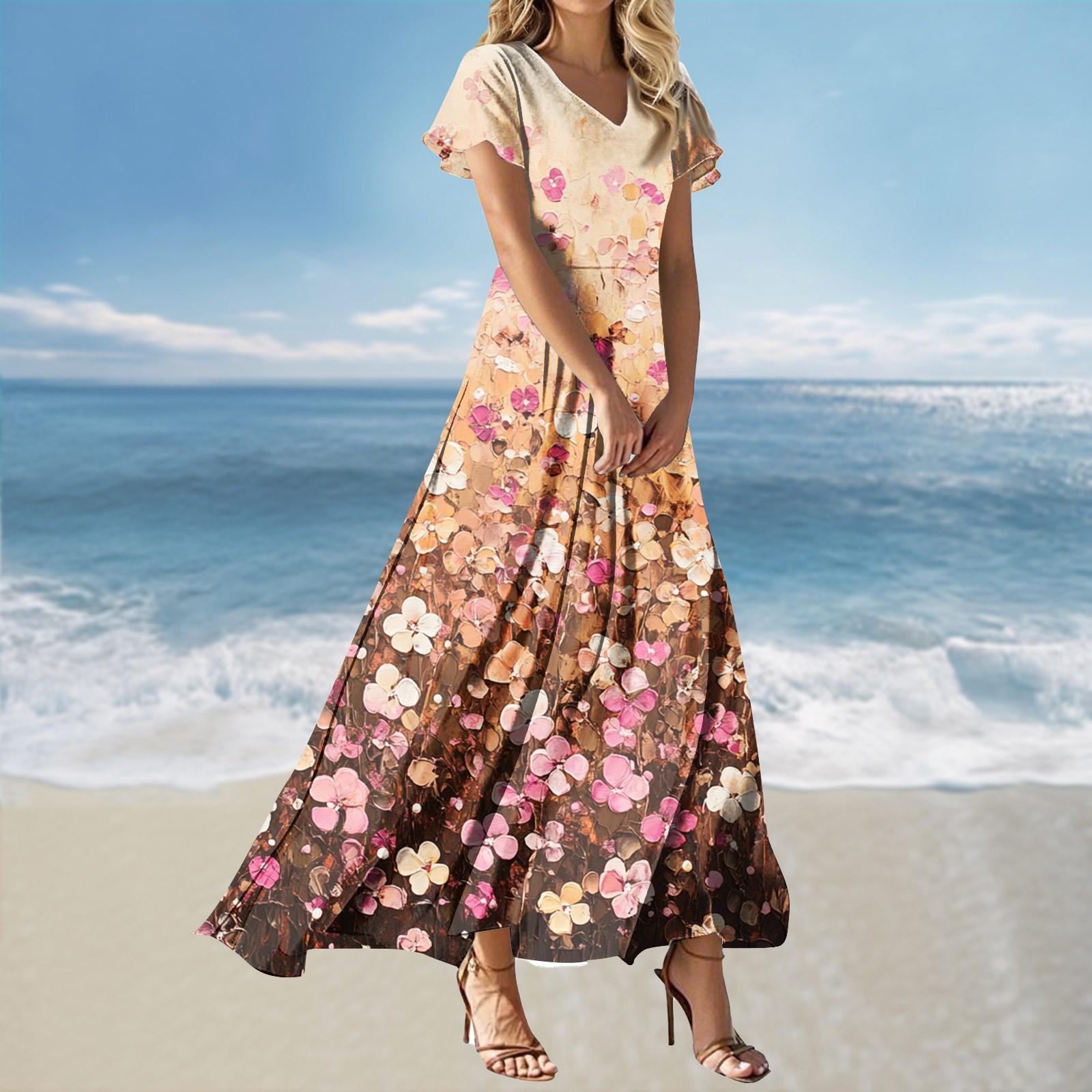 

Женское свободное повседневное платье с V-образным вырезом, короткими рукавами, завышенной талией и принтом XS жёлтый