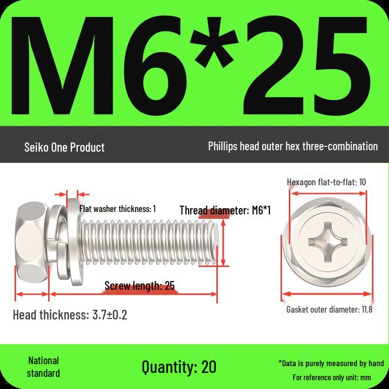 Concave Head Hexagon Combination Bolt Set with Spring Washer and Gasket - 3 Pieces