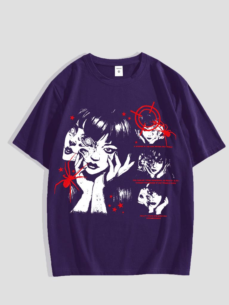 Grafisches Herren-T-Shirt - Lässiges & Lockeres Dark Academia Kurzarm-T-Shirt Übergroße Baggy Tops T-Shirt Schwarz