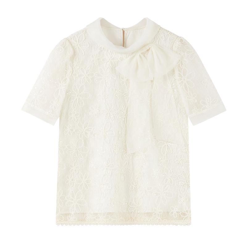 Qiusui Yiren Elegant Stand-Collar Lace Bowknot Blouse S