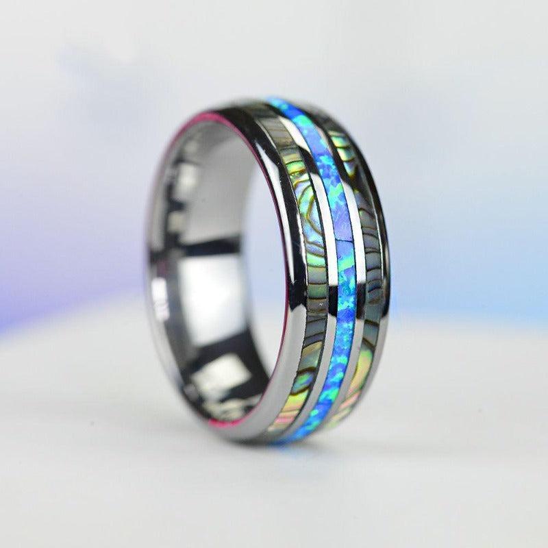Modischer 8mm Kupferfarbener Edelstahlring für Herren Modischer Ring mit Perlmutt-Einlage Herren-Ehering Zubehör 12