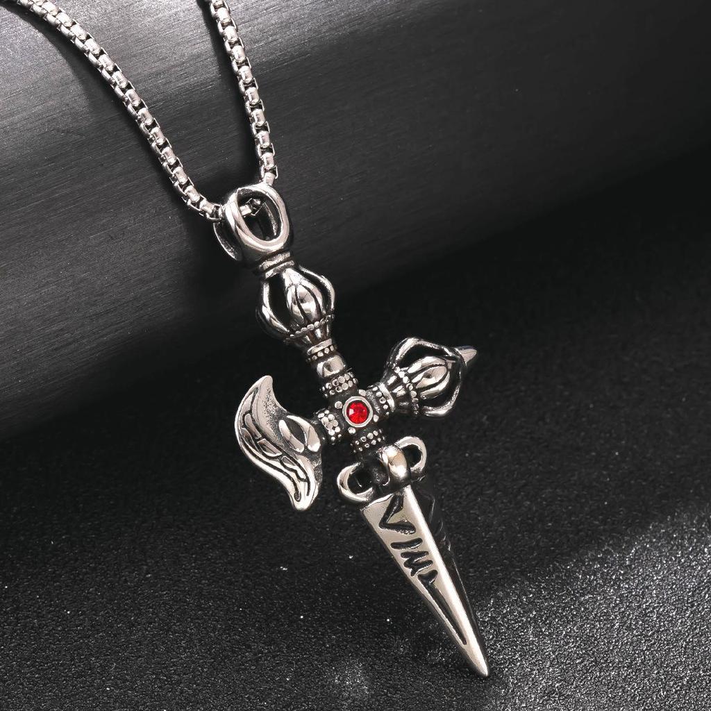 **Men's Stainless Steel Demon-Subduing Vajra Pendant Necklace - Hip Hop Style**