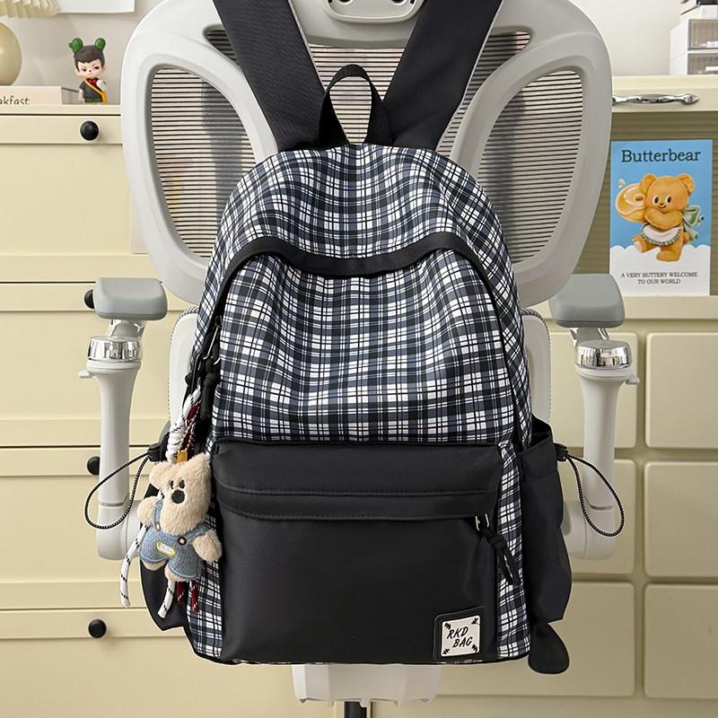 Korean StyleinsPlaid large-capacity backpack, stylish and simple school bag for women, casual commuting and travel backpack