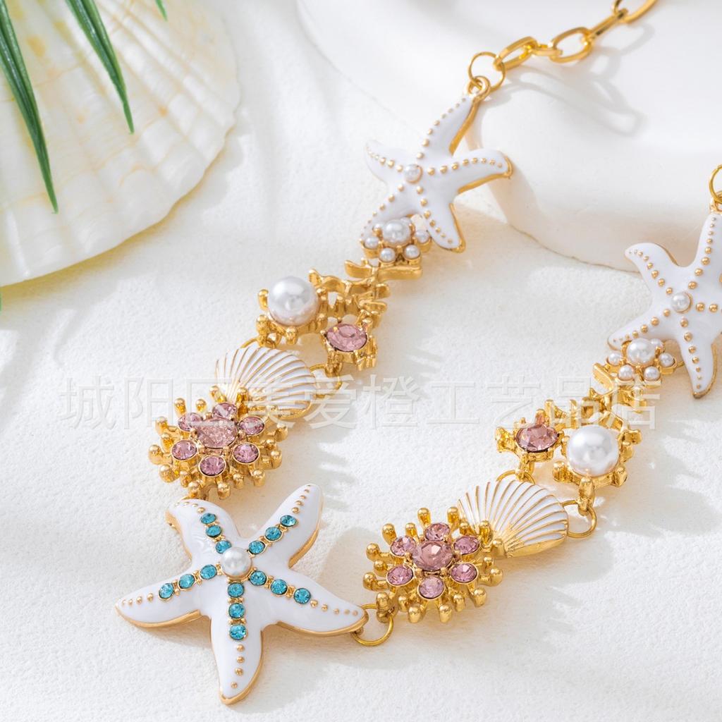 Muschel-Halskette Leichter Luxus Nische Strandresort-Stil Mode Persönlichkeit Farbe Seestern Halskette Schlüsselbeinkette Damen