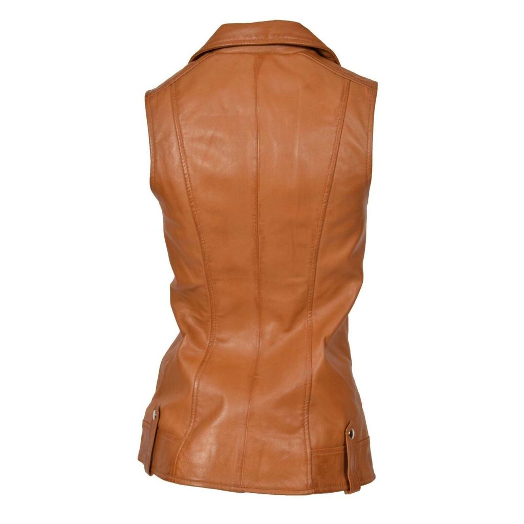 Chaqueta Western Classic Chaleco Abrigo Chaleco Mujer Botón Piel De Cordero Cuero Marrón