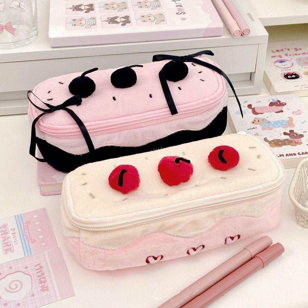 Cake Kawaii Pencil Case Heart Pencil Pouch Fashion Plush Cherry Pen Bag School Supplies