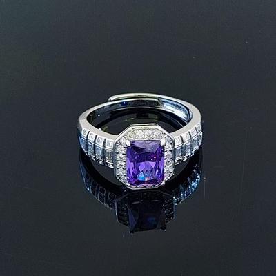 Simulation 6 * 8 Rechteckiger Zirkonring Damen Klassischer violetter Diamant Öffnender verstellbarer Ring Schmuck