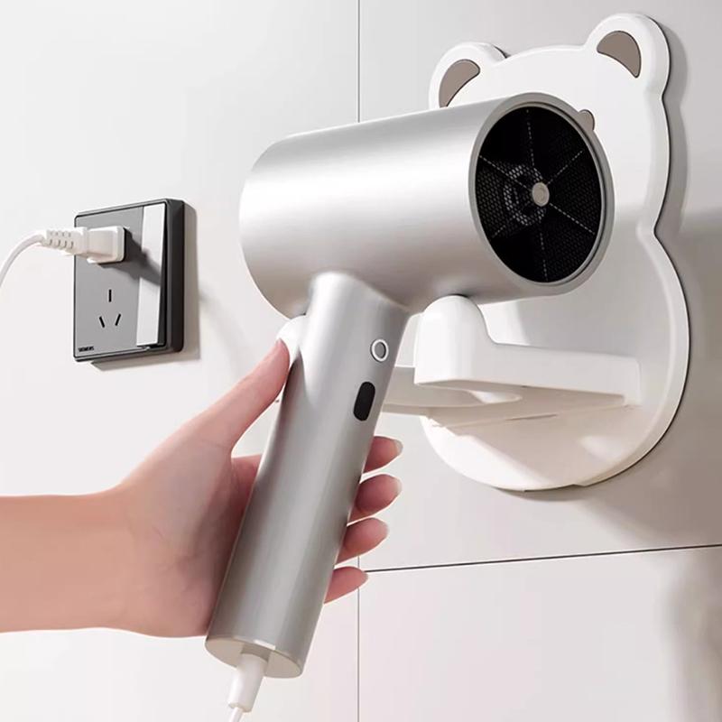 Little Bear Hair Dryer Holder Easy Install Wall-Mounted No-Drill Bathroom Organizer For Electric Blow Dryers