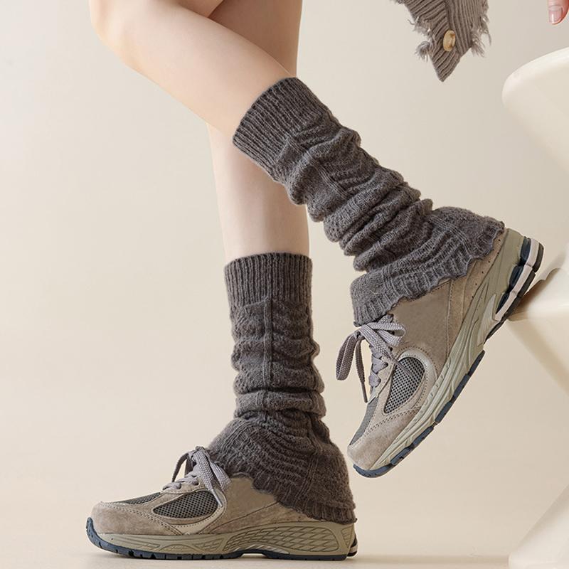 Herbst Winter Damen Beinwärmer Einfarbig Lolita Gestrickte Lange Fußabdeckung Vielseitige Häkeln Haufen Socken Stiefelstulpen
