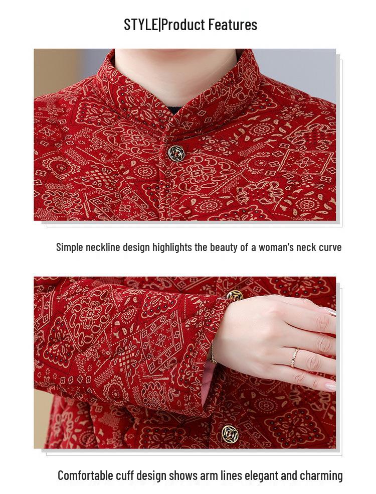 Plus Size 200 Jin Women's Cotton Jacket for Indoors/Outdoors - Fleece-Lined Back Protection for Middle-Aged & Elderly