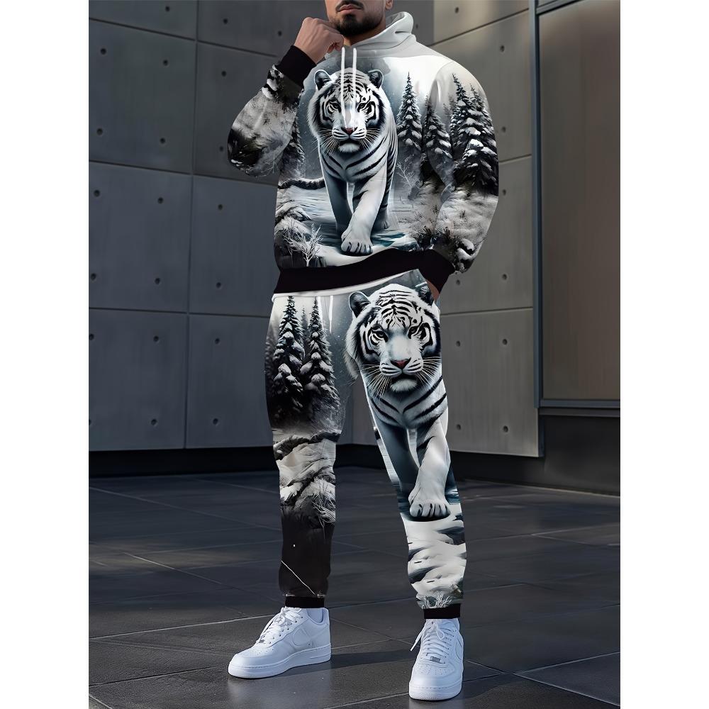 Spring  Autumn Flame Skull 3D Printed Hoodie Suit Men Sweatshirts Sweatpants Casual Fashion Two Piece Tracksuit Set Men's Clothing