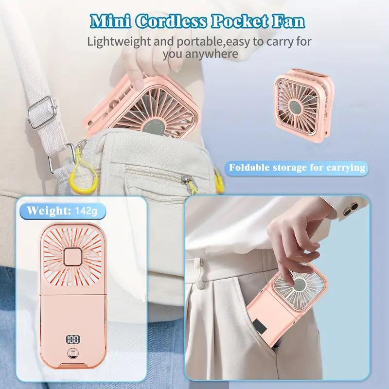 Mini Folding Fan, USB Charging Portable Neck Hanging Fan, Small Fan with Phone Holder, Suitable for Outdoor and Office Use