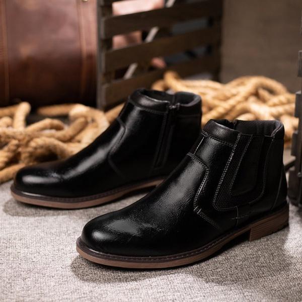 Winter Men's Casual Shoes Ankle Boots Zipper Leather Boots Vintage Martin Boots Winter Shoes Size 39-48