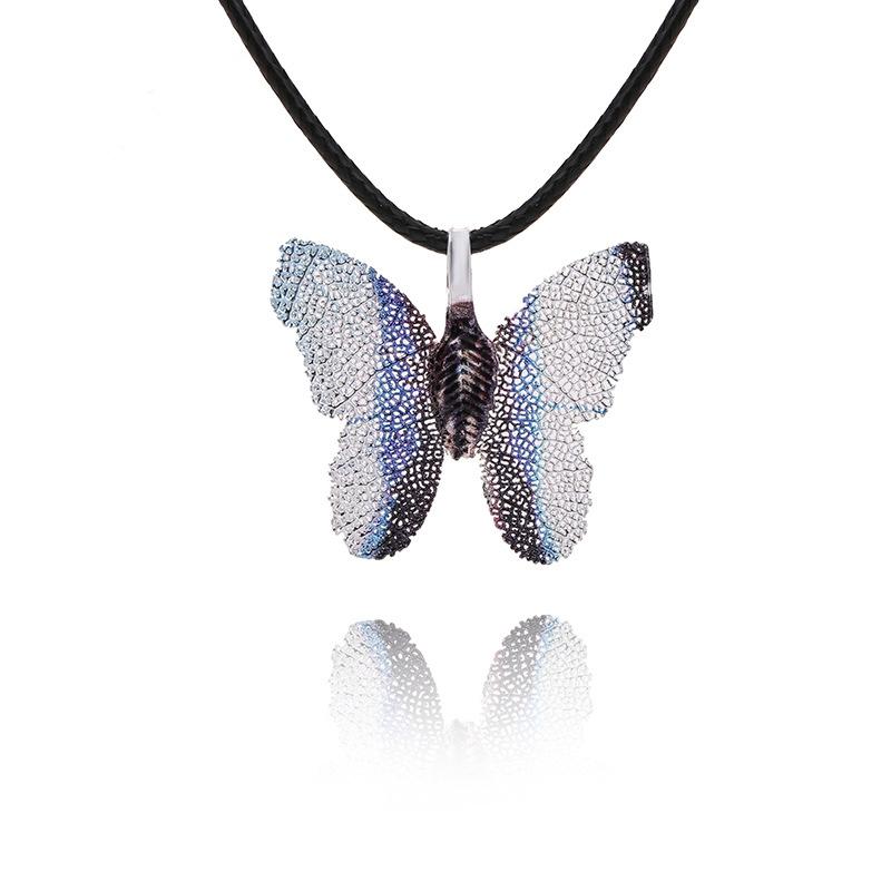 Cute Colorful Butterfly Necklace For Women Girls Natural Real Leaf Cut Butterflies Shape Aesthetic Rope Pendant Necklace Jewelry