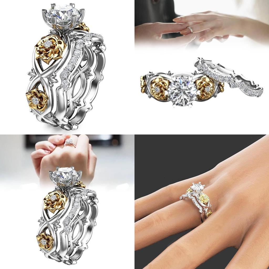 Alliances Élégantes Bicolores Plaqué Or Bijoux Femme Design Floral Tendance
