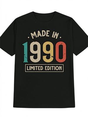 Men's Vintage 1990 Limited Edition Graphic T-Shirt - Black Retro Bold Letter Print