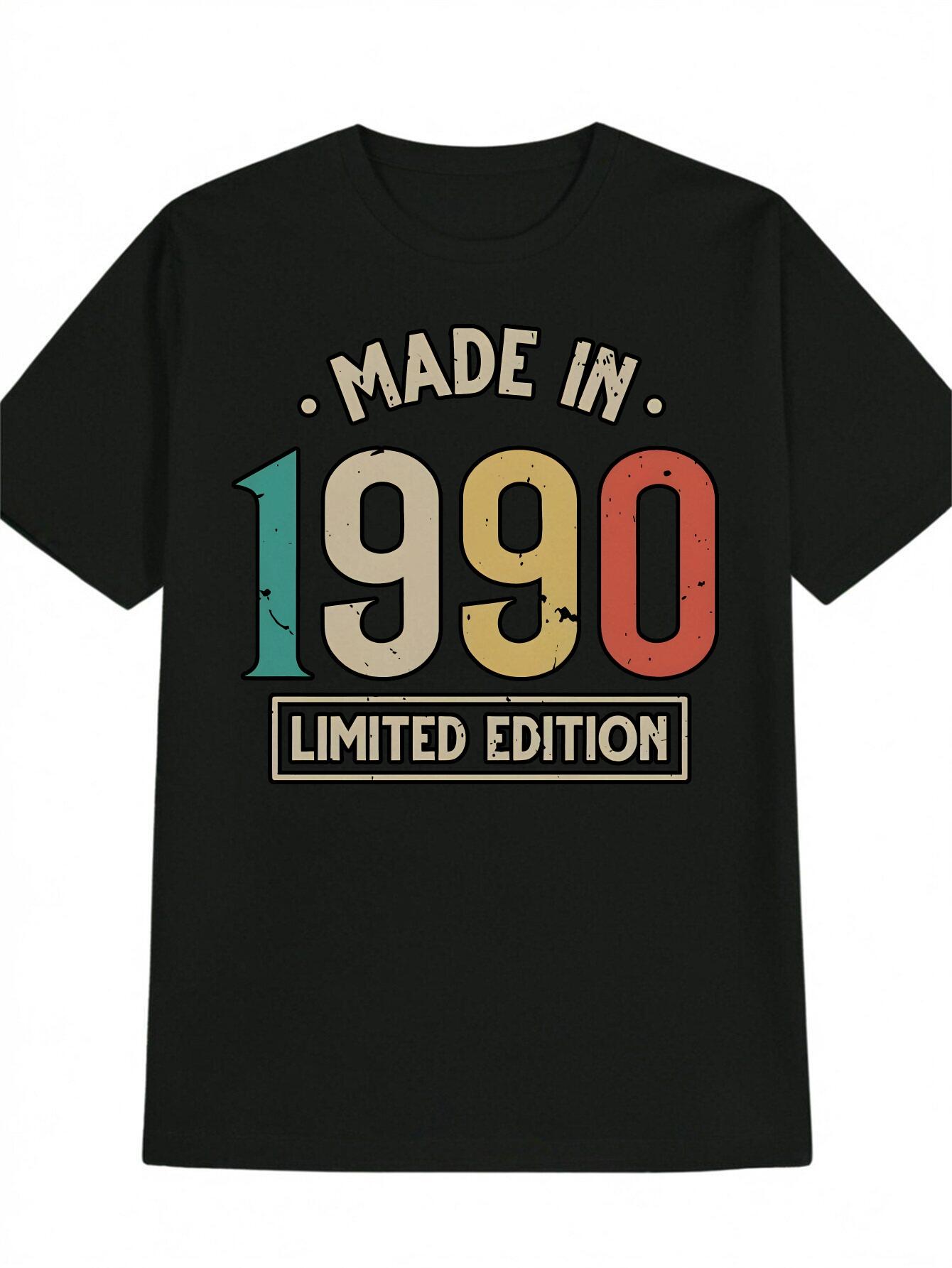 Men s Vintage 1990 Limited Edition Graphic T-Shirt - Black Retro Bold Letter Print XXL