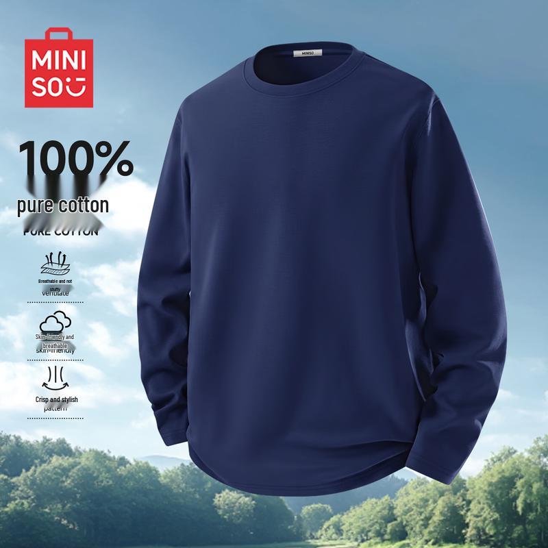 MINISO Men's Casual Long Sleeve Round Neck T-Shirt