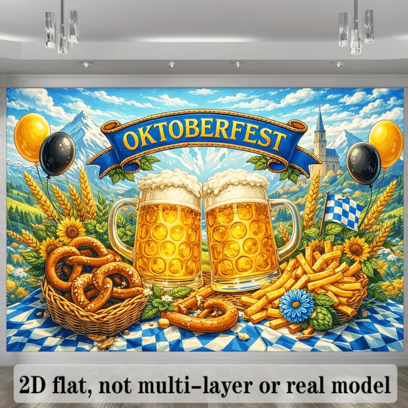 2D-flächiger Hintergrundstoff zum Thema Münchner Oktoberfest, das Bild zeigt ein blaues Banner mit der Aufschrift „OKTOBERFEST“