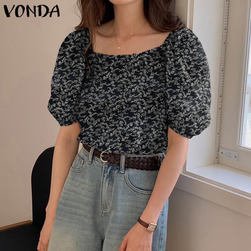 

VONDA женский летний свободный топ с квадратным вырезом и короткими рукавами, плиссированный, с цветочным принтом
