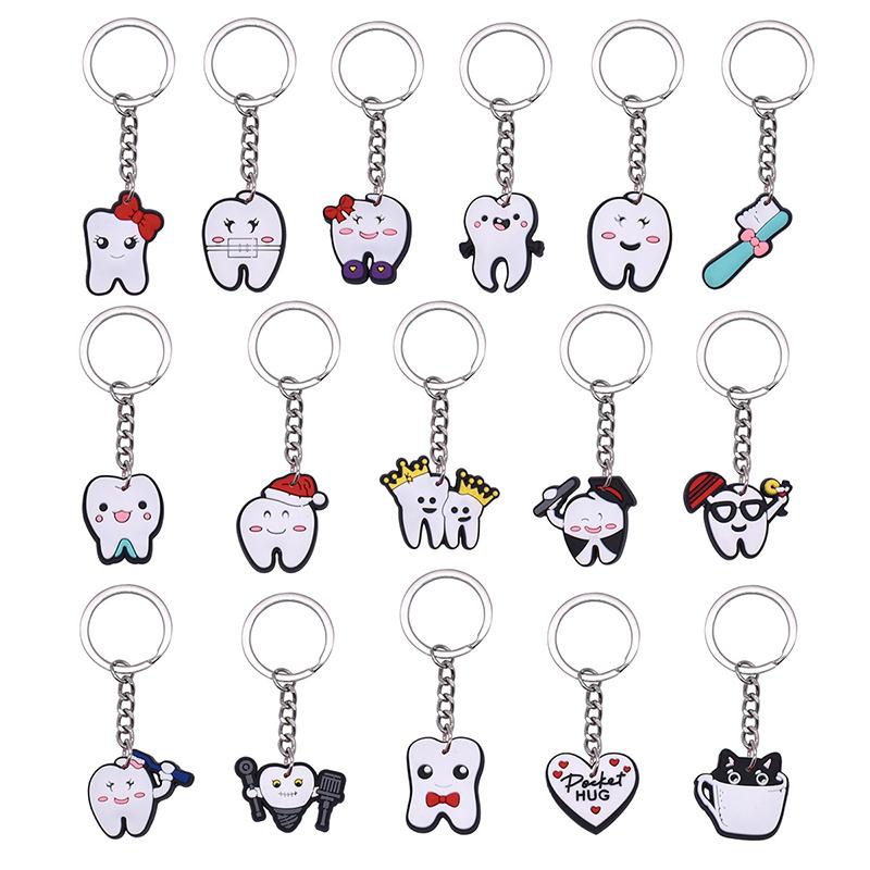10 Pcs Dental Tooth Shape Model Simulation Keychain  Keyring Cartoon Lovely Girls Kids Gift Pendant Teeth Key Chain